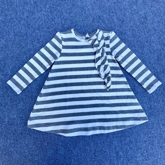 Mayoral Gray Stripe 3D Bow Dress Girls Size 4 Long Sleeve - Picture 2 of 9